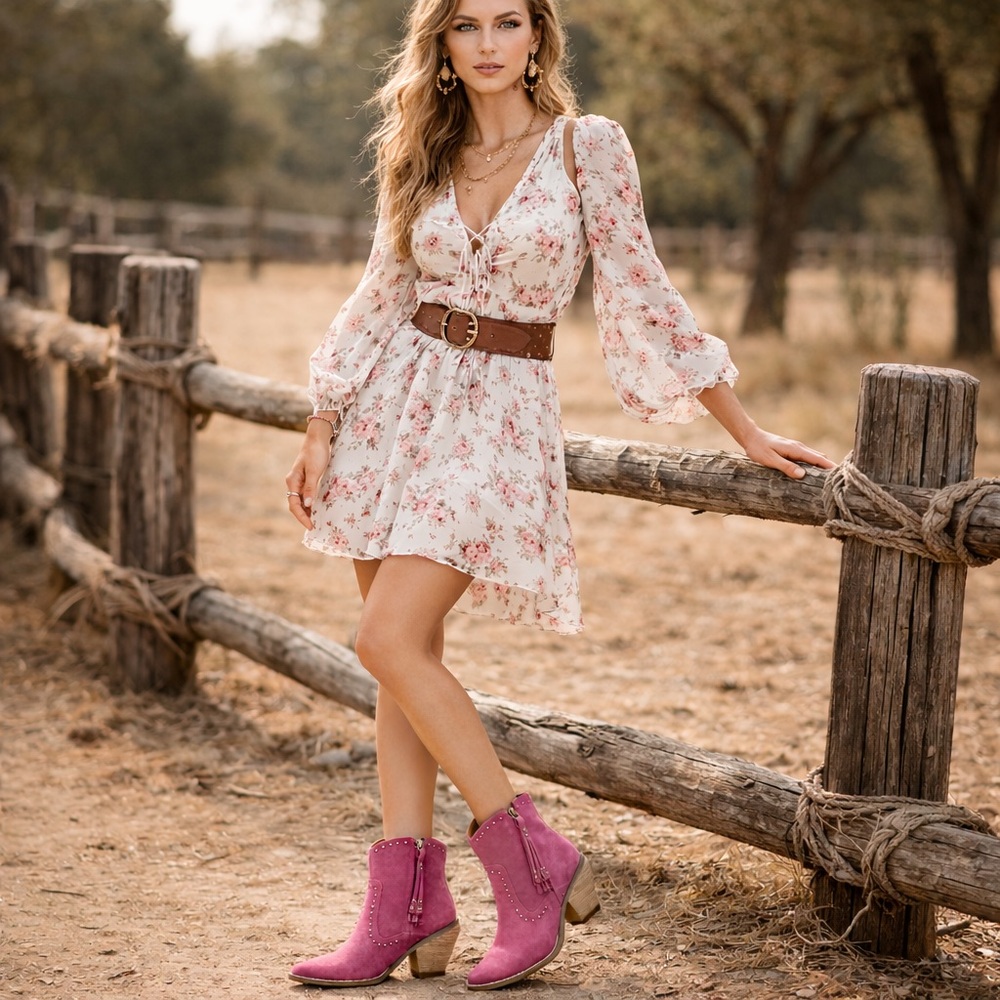 NWB DINGO FUCHSIA‎ SUEDE LEATHER CLASSY N’SASSY Snip Toe Cowgirl Western Boots - Picture 2 of 16